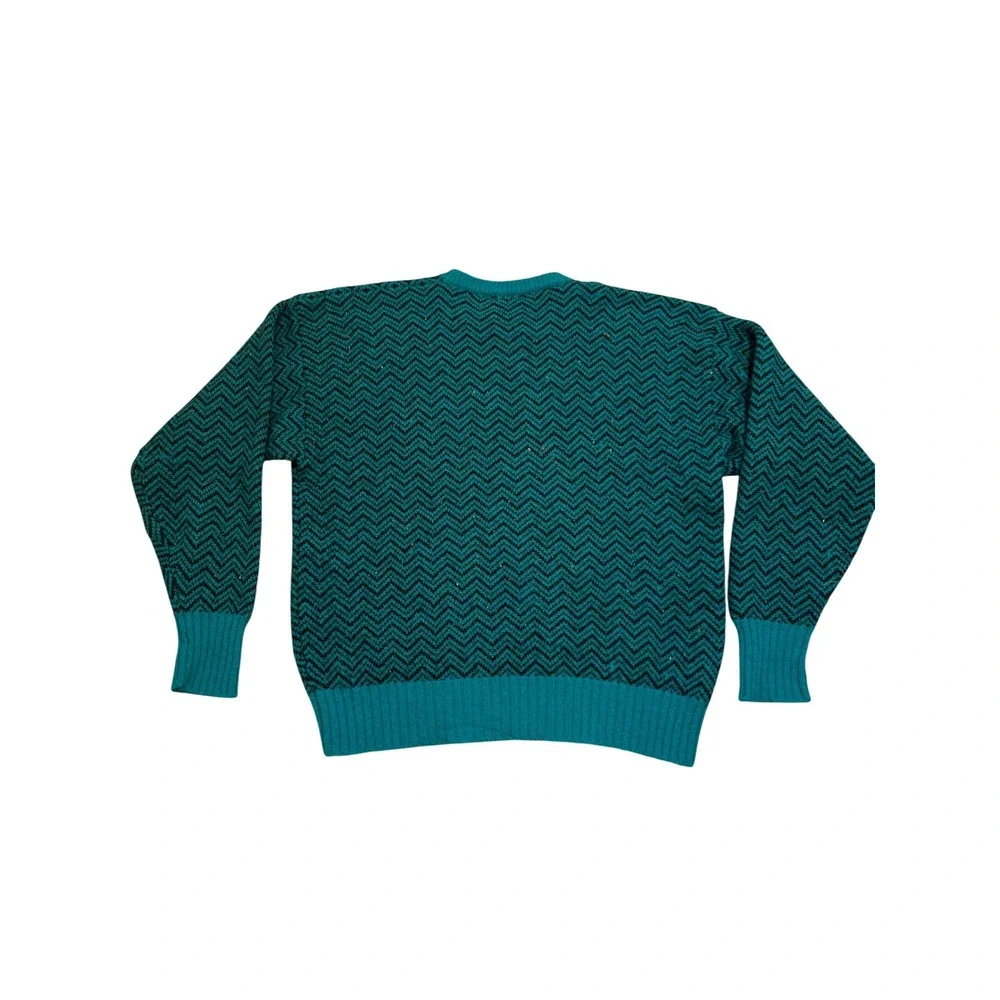 Vintage Nordstrom Scottish Shetland Wool Knit Sweater XL Teal Herringbone‎ Retro